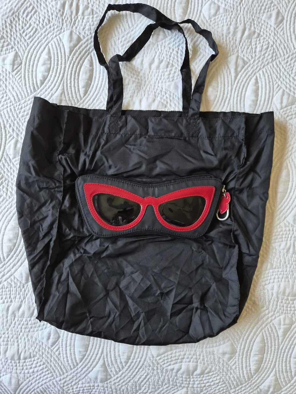 VGUC Lulu Guinness Black Red Sunglasses Convertible Bag Shopping Bag